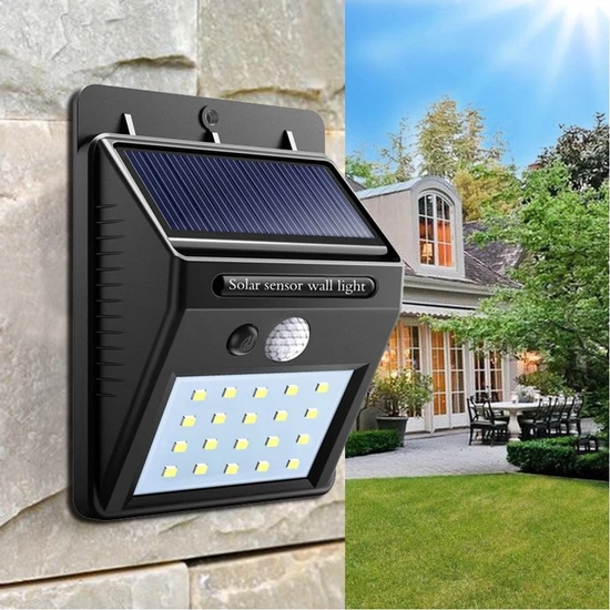 Fujika 1W Güneş Enerjili 20 Ledli Bahçe Aydınlatma Solar Dış Mekan Lambası Hareket Sensörlü