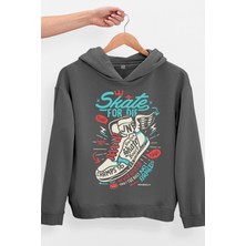 Rock&Roll Kanatlı Ayakkabı Antrasit Oversize Kapüşonlu Kalın Kadın Sweatshirt