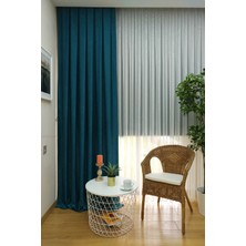 Evdepo Home Koyu Petrol Düz Renk Pileli Soft Fon Perde, 1/2 Seyrek Pile, Tek Kanat 50 x 270 cm