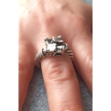 Fildişi Aksesuar Antik Gümüş Kaplama 2 Taraflı Köpek Başı Şekilli Ayarlanabilir Yüzük