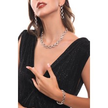 Labalaba Kadın Antik Gümüş Kaplama Elips Zicir Kolye & Bileklik & Küpe Set