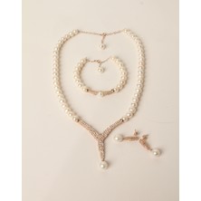 Pearls in Ocean Gold Gerçek Inci Kolye Bileklik Küpe Set Classic Serisi 152