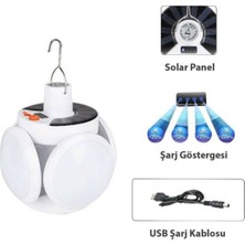Loggia Solar Güneş Enerji ve USB Sarjlı 5 Kanatlı Bahçe Aydınlatma LED Askılı Pratik Kamp Lamba