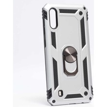 Smody Samsung Galaxy M10 Kılıf Yüzüklü Standlı Panzer Tank Çift Katmanlı Vega Gri