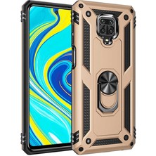 Smody Xiaomi Redmi Note 9 Pro Kılıf Yüzüklü Standlı Panzer Tank Çift Katmanlı Vega Gold