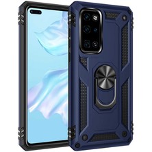 Smody Huawei P40 Kılıf Yüzüklü Standlı Panzer Tank Çift Katmanlı Vega Mavi