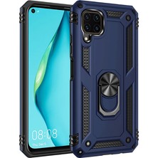 Smody Huawei P40 Lite Kılıf Yüzüklü Standlı Panzer Tank Çift Katmanlı Vega Mavi