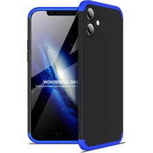 Smody iPhone 12 Kılıf Kamera Korumalı 3 Parça Ays Sert Plastik Siyah-Mavi