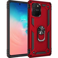 Smody Samsung Galaxy A91 (S10 Lite) Kılıf Yüzüklü Standlı Panzer Tank Çift Katmanlı Vega Kırmızı