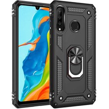 Smody Samsung Galaxy A20S Kılıf Yüzüklü Standlı Panzer Tank Çift Katmanlı Vega Siyah