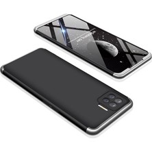 Smody Oppo Reno 4 Lite Kılıf Kamera Korumalı 3 Parça Ays Sert Plastik Siyah-Gri