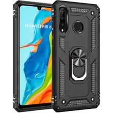 Smody Huawei P30 Lite Kılıf Yüzüklü Standlı Panzer Tank Çift Katmanlı Vega Siyah