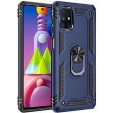 Smody Samsung Galaxy M51 Kılıf Yüzüklü Standlı Panzer Tank Çift Katmanlı Vega Mavi