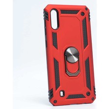 Smody Samsung Galaxy M10 Kılıf Yüzüklü Standlı Panzer Tank Çift Katmanlı Vega Kırmızı