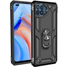 Smody Oppo Reno 4 Lite Kılıf Yüzüklü Standlı Panzer Tank Çift Katmanlı Vega Siyah