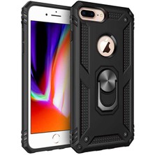 Smody iPhone 8 Plus Kılıf Yüzüklü Standlı Panzer Tank Çift Katmanlı Vega Siyah