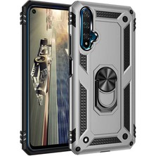 Smody Huawei Nova 5t Kılıf Yüzüklü Standlı Panzer Tank Çift Katmanlı Vega Gri