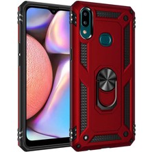 Smody Samsung Galaxy A10S Kılıf Yüzüklü Standlı Panzer Tank Çift Katmanlı Vega Kırmızı