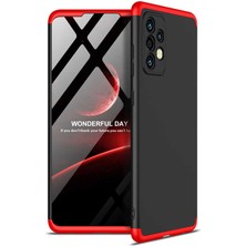 Smody Samsung Galaxy A72 Kılıf Kamera Korumalı 3 Parça Ays Sert Plastik Siyah-Kırmızı