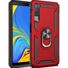 Smody Samsung Galaxy A7 2018 Kılıf Yüzüklü Standlı Panzer Tank Çift Katmanlı Vega Kırmızı