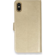 Smody iPhone Xs Kılıf Mıknatıslı Kapaklı Cüzdan Deluxe Kopçalı Gold