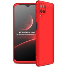 Smody Samsung Galaxy A12 Kılıf Kamera Korumalı 3 Parça Ays Sert Plastik Kırmızı
