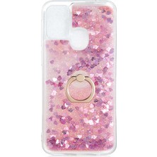Smody Samsung Galaxy M21 Kılıf Milce Akışkan Simli Sulu Silikon Pembe