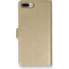 Smody iPhone 7 Plus Kılıf Mıknatıslı Kapaklı Cüzdan Deluxe Kopçalı Gold