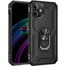 Smody iPhone 12 Kılıf Yüzüklü Standlı Panzer Tank Çift Katmanlı Vega Siyah