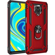 Smody Xiaomi Redmi Note 9s Kılıf Yüzüklü Standlı Panzer Tank Çift Katmanlı Vega Kırmızı