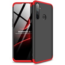 Smody Realme 5 Kılıf Kamera Korumalı 3 Parça Ays Sert Plastik Siyah-Kırmızı