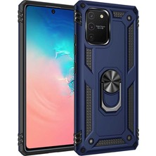 Smody Samsung Galaxy A91 (S10 Lite) Kılıf Yüzüklü Standlı Panzer Tank Çift Katmanlı Vega Mavi