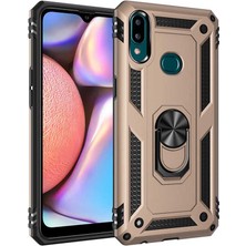 Smody Samsung Galaxy A10S Kılıf Yüzüklü Standlı Panzer Tank Çift Katmanlı Vega Gold