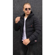 Famoda Yeni Sezon Erkek Siyah Kapüşonlu Mont