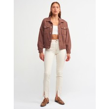 Dilvin 6504 Örme Görünümlü Parçaboya Mont-Kahve