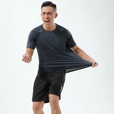 HappyYi Erkek Kısa Kollu Hızlı Kuruyan Egzersiz Koşu Spor Tişört Koyu Yeşil-L (Yurt Dışından)