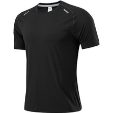 HappyYi Erkek Kısa Kollu Hızlı Kuruyan Egzersiz Koşu Spor Tişört Siyah-Xxl (Yurt Dışından)