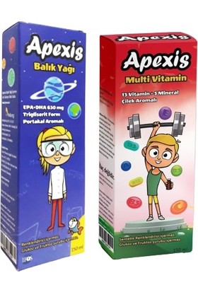 Apexis Multivitamin Çilek Aromalı Şurup 150 ml + Balık Yağı 150 ml