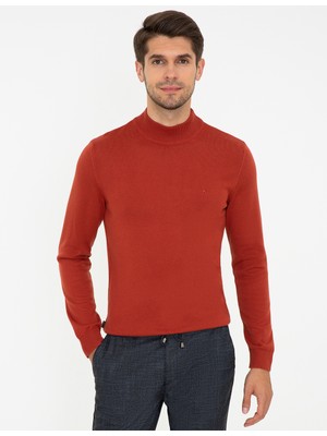 Pierre Cardin Erkek Kiremit Slim Fit Yarım Balıkçı Yaka Basic Triko Kazak 50237780-VR031