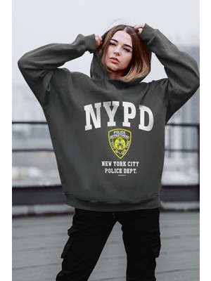 Rock&Roll Nypd Antrasit Oversize Kapüşonlu Kalın Kadın Sweatshirt