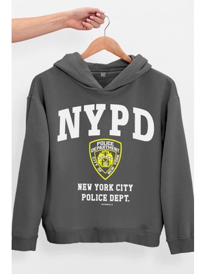 Rock&Roll Nypd Antrasit Oversize Kapüşonlu Kalın Kadın Sweatshirt