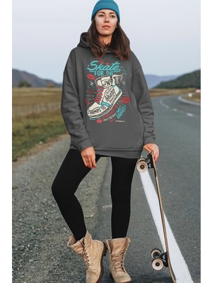 Rock&Roll Kanatlı Ayakkabı Antrasit Oversize Kapüşonlu Kalın Kadın Sweatshirt