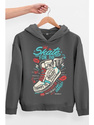 Rock&Roll Kanatlı Ayakkabı Antrasit Oversize Kapüşonlu Kalın Kadın Sweatshirt