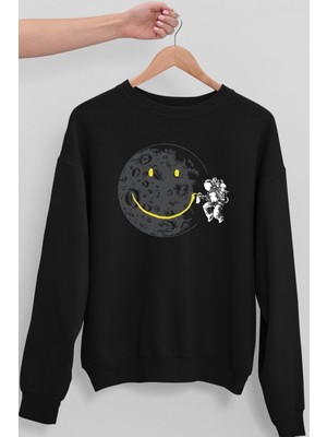 Rock&Roll Grafitici Astronot Siyah Oversize Bisiklet Yaka Kalın Kadın Sweatshirt