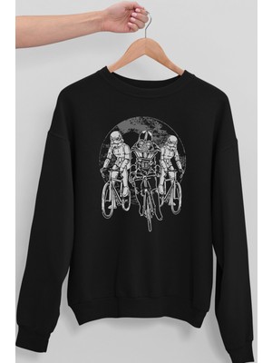 Rock&Roll Yıldız Bisikletcileri Siyah Oversize Bisiklet Yaka Kalın Kadın Sweatshirt