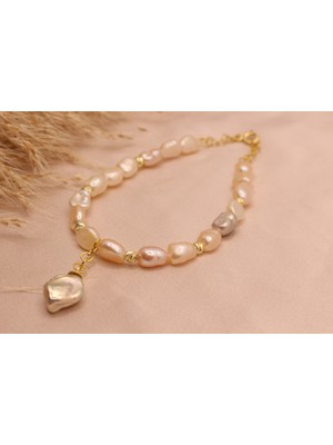 Pearls in Ocean Gold Gerçek Inci Bileklik Joy Serisi 112