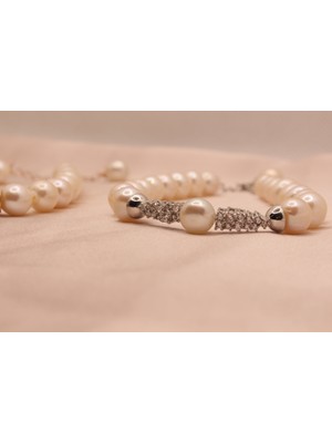 Pearls in Ocean Gümüş Gerçek Inci Kolye Bileklik Küpe Set Classic Serisi 151