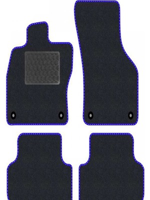 Tegin Hyundai Santafe cm 2006-2012 - 7 Kişilik Siyah Halı Mavi Kenar Deri Petek Topuk 2250 gr Paspas