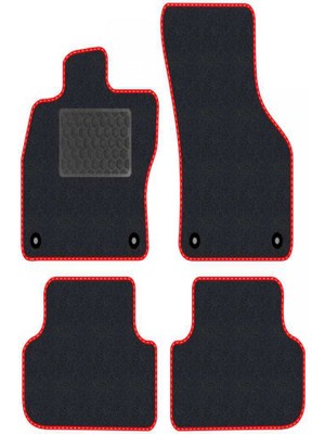 Tegin Hyundai Santafe cm 2006-2012 - 7 Kişilik Siyah Halı Kırmızı Kenar Deri Petek Topuk 2250 gr Paspas