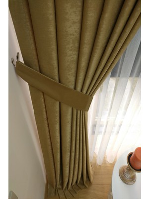 Evdepo Home Deve Tüyü Düz Renk Pileli Soft Fon Perde, 1/3 Sık Pile, Tek Kanat 50 x 260 cm